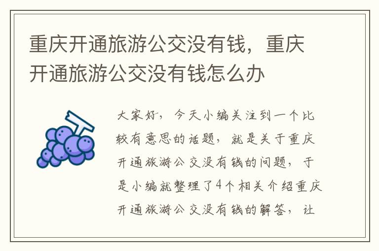 重庆开通旅游公交没有钱，重庆开通旅游公交没有钱怎么办
