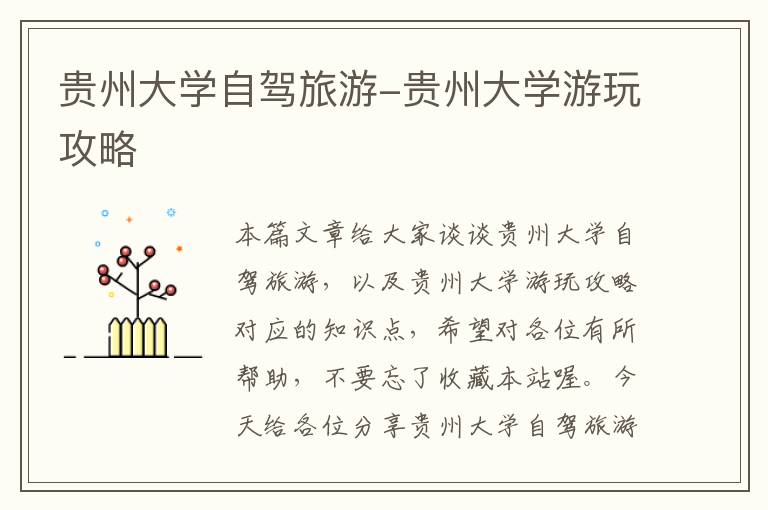 贵州大学自驾旅游-贵州大学游玩攻略