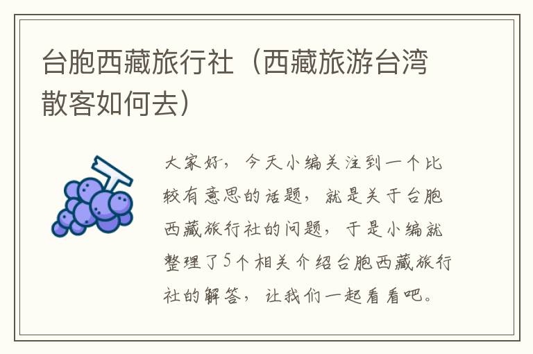 台胞西藏旅行社（西藏旅游台湾散客如何去）