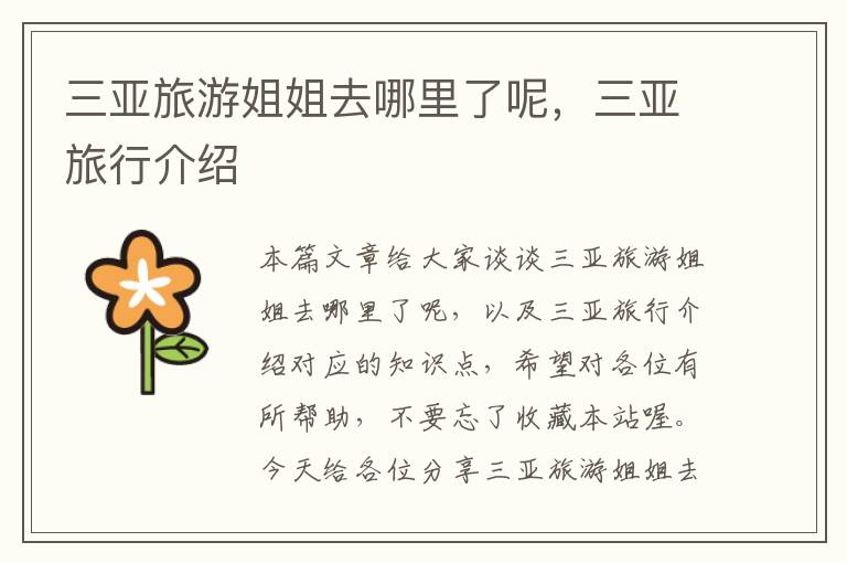 三亚旅游姐姐去哪里了呢，三亚旅行介绍